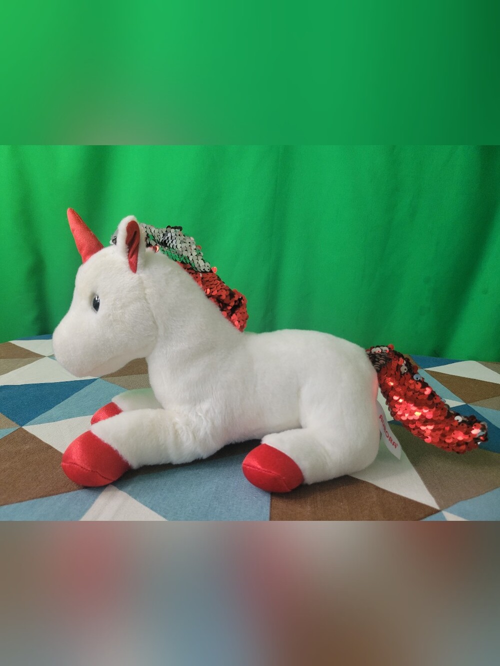 Aurora Plush Unicorn Valentine Red Sequin Mane & Hooves Stuffed Animal Stuffie